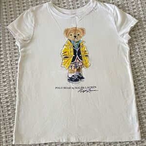 Ralph Lauren Girls Cream Tee with Yellow Jacket Polo Bear